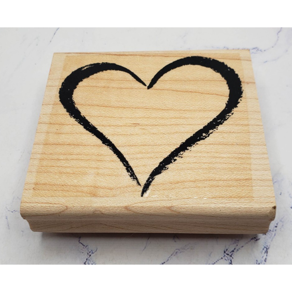 Large Thick Line Hand Drawn Love Heart Wood Mounted Rubber Stamp